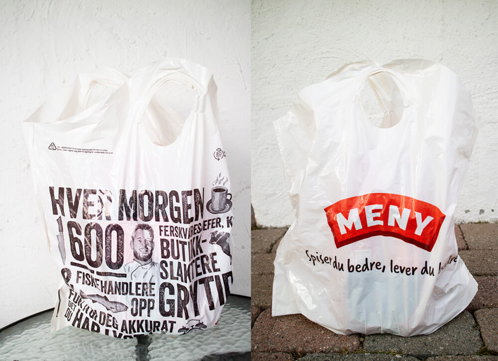 「メニー」の再生プラスチックレジ袋。