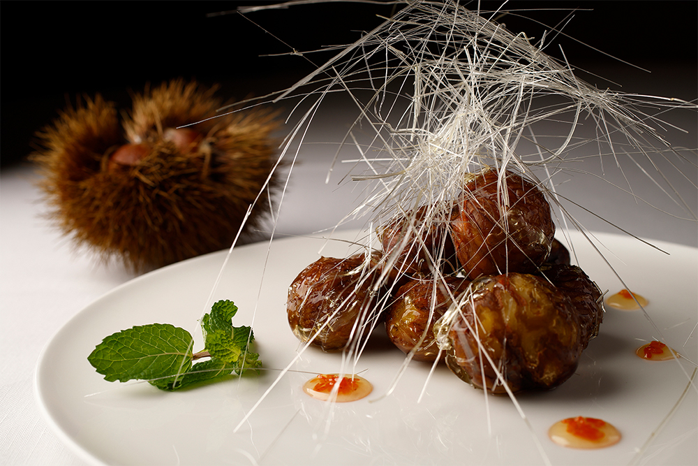 MENU 茨城県産岸根栗の飴炊き 金木犀の香り