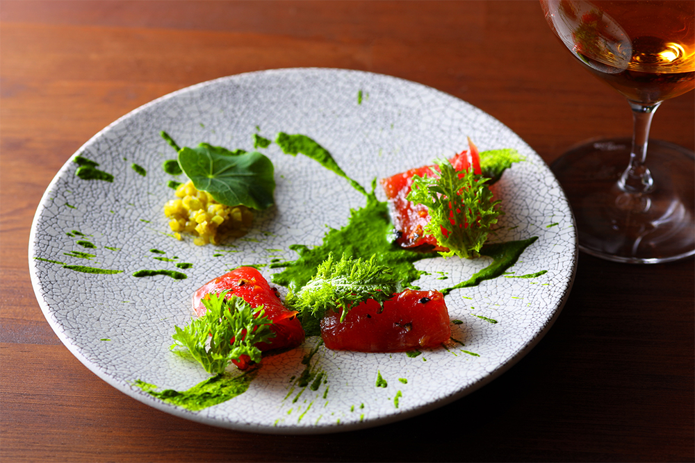 「山吉のマグロと鈴木農場のわさび菜」