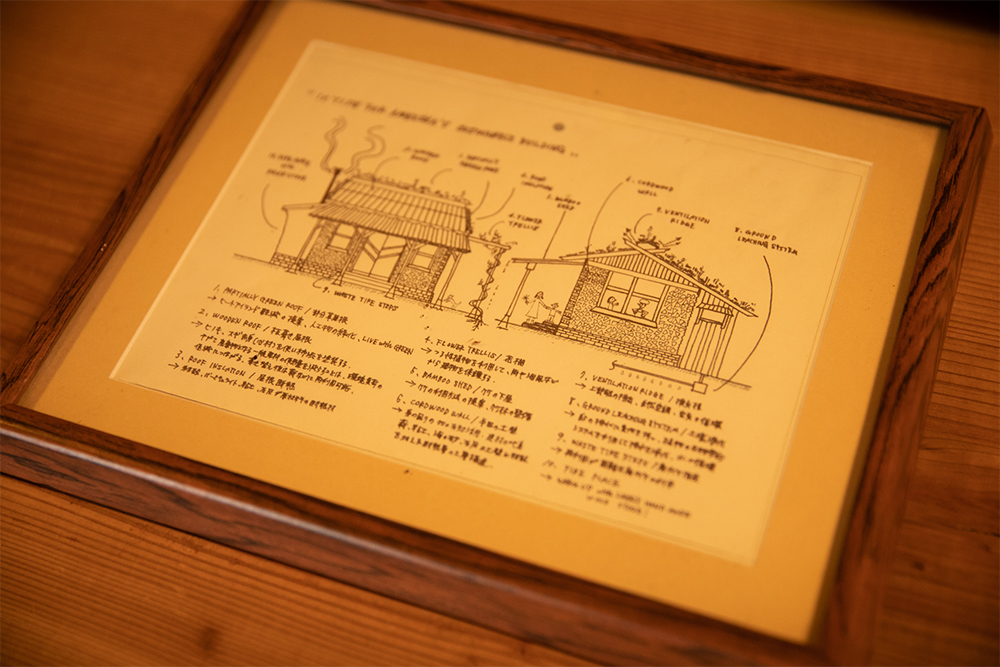 「光風林」の指導を受けながら、設計も施工も自分自身の手で行なった。このイラストも君島さんが描いた。