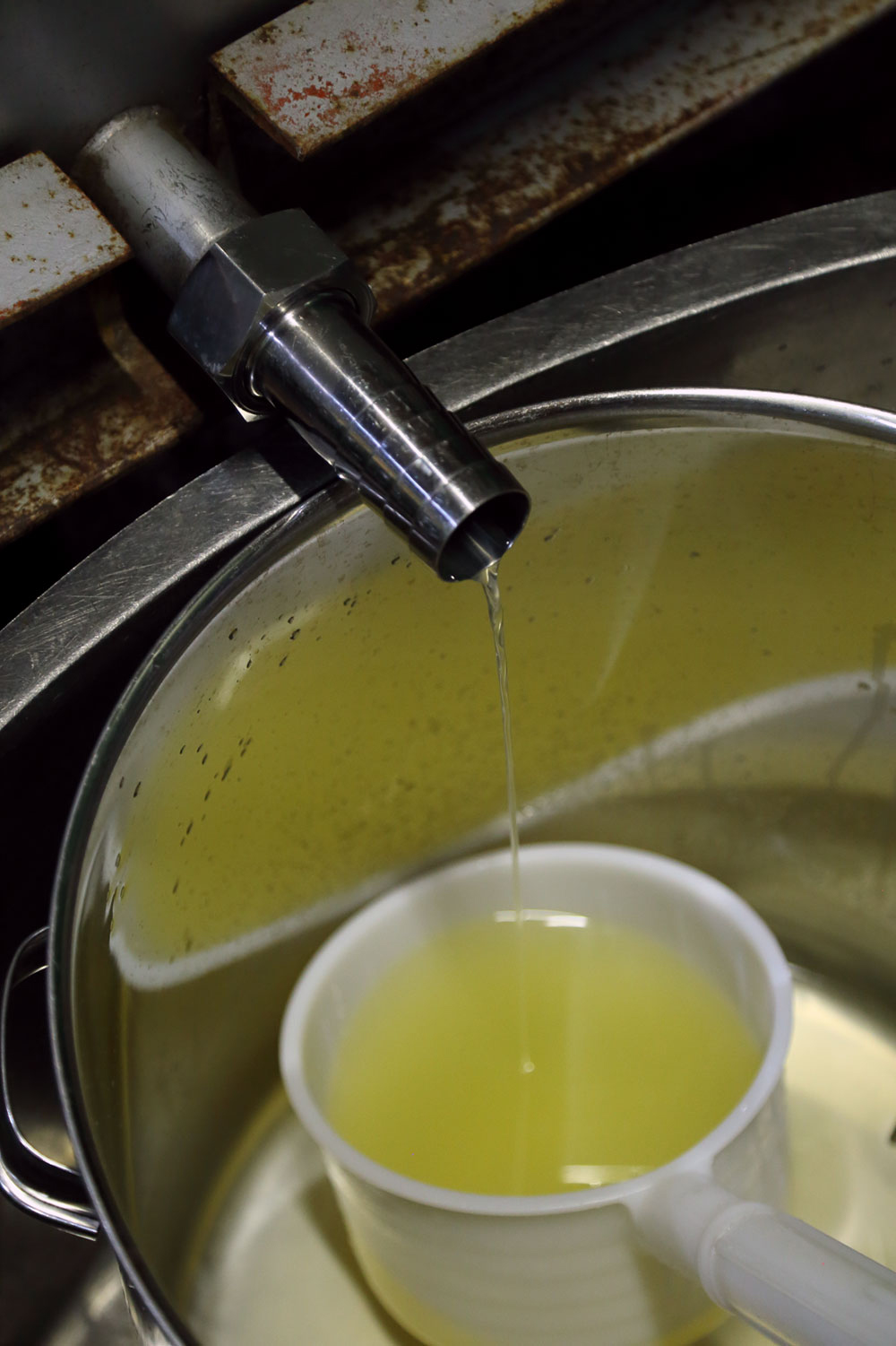 搾りたてのみりん。熟成させるほどに色が褐色に変わる。