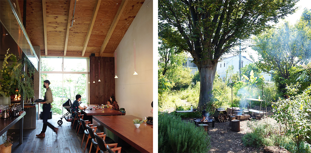 仕切りのない空間とロングテーブルが特徴のダイニング、夏ともなれば緑が生い茂る庭。 photographs by Maruta
