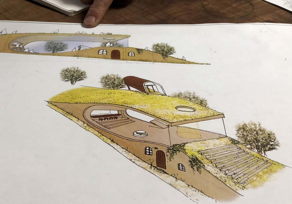 現在構想中の飲食施設のスケッチ。順調にいけば2023年12月には着手予定。