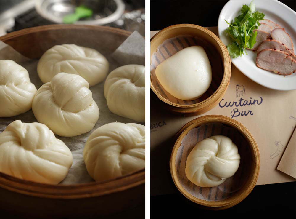 おかずと一緒に。割包は焼豚や角煮を挟んでも美味。冷めたら蒸し直せば戻る。