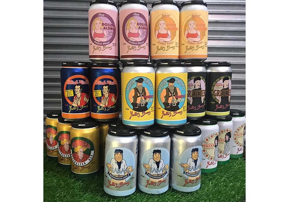 （写真）ユリズの一番人気は「シーバス・メディテレニアン・ラガー」(写真下中：375ml、24缶で70豪州ドル)。豪州産の麦と小麦とさっぱりしたニュージーランド産ホップの味わいが口に広がる飲みやすいラガー。