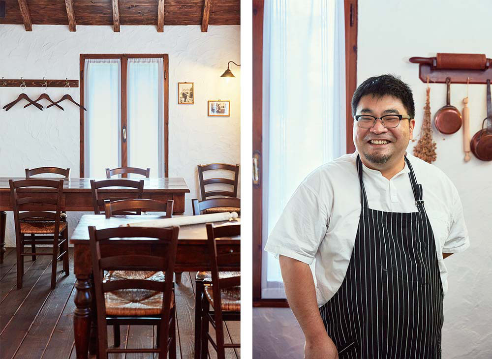 川村憲二シェフ。大学卒業後、イタリア料理店で勤務し、渡伊。プーリア州「アンジェロ・サバテッリ」など、星付きのリストランテで６年間修業。帰国後は熟成肉専門店「中勢以」などを経て、2021年茨城・つくばで独立。モッツァレッラやブッラータなどのチーズ、生ハムやパンチエッタなどシャルキュトリーも自家製する。