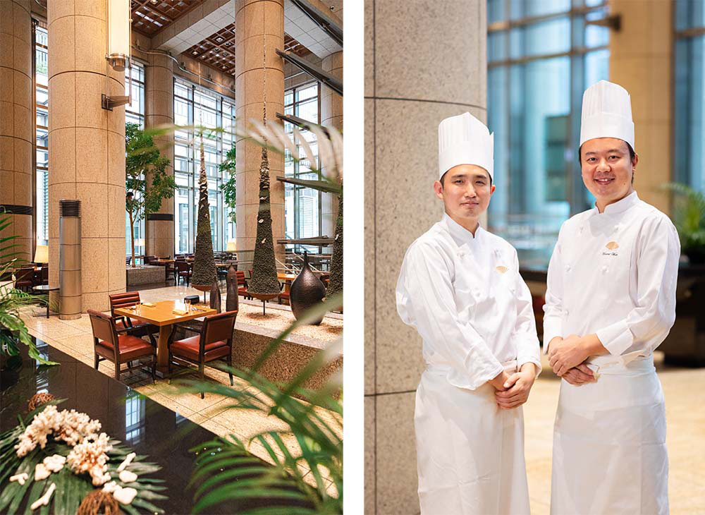 （右）ヴィンセント・ワン シェフ。モーリシャスで生まれ育ち、南アフリカ共和国で料理人に。インドネシアやモロッコ、日本など多彩な食文化のもと腕を磨き、2023年５月から現職。（左）吉住太志スーシェフ。国内の日系や外資系ホテルで経験を積み、現職。