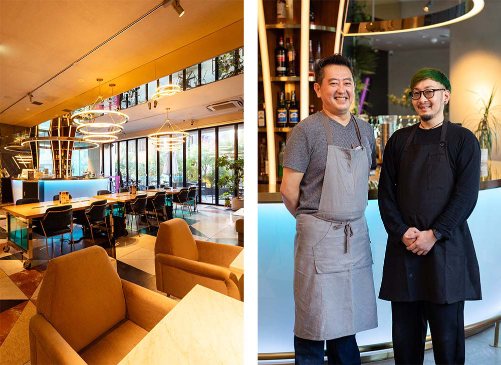 （左）西原和彦統括マネージャー。都内イタリアンに勤務後、飲食ベンチャーを立ち上げ「三井ガーデンホテル銀座プレミア」でシェフに就任。2019年より現職。ホテル併設レストランの立ち上げに携わる。 （右）和田裕希シェフ。都内イタリアンに勤務後、ブライダル企業で料理人として経験を積む。2022年より現職。