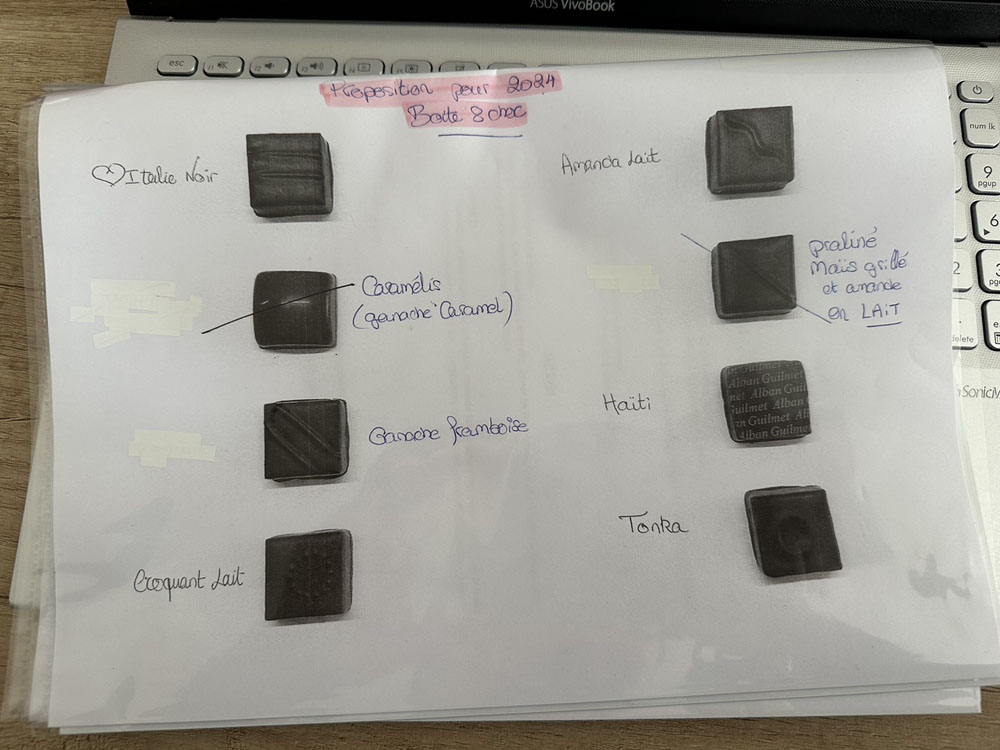 アルバン・ギルメとのミーティングで提示されたショコラノート。こういったコミュニケーションがサロン・デュ・ショコラの土台にある。