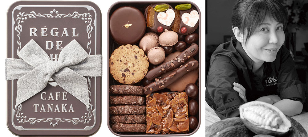 ビーン・トゥ・ビスキュイの代表格、「レガル・ド・チヒロ」のクッキー缶。サントメ産のカカオを使っている。ビーン・トゥをここまで楽しく、親しみやすく仕立てるのは、田中千尋シェフならでは。 ビスキュイ・ショコラ・エスポワール（１缶）￥5,400 原産国：日本　WEB販売あり