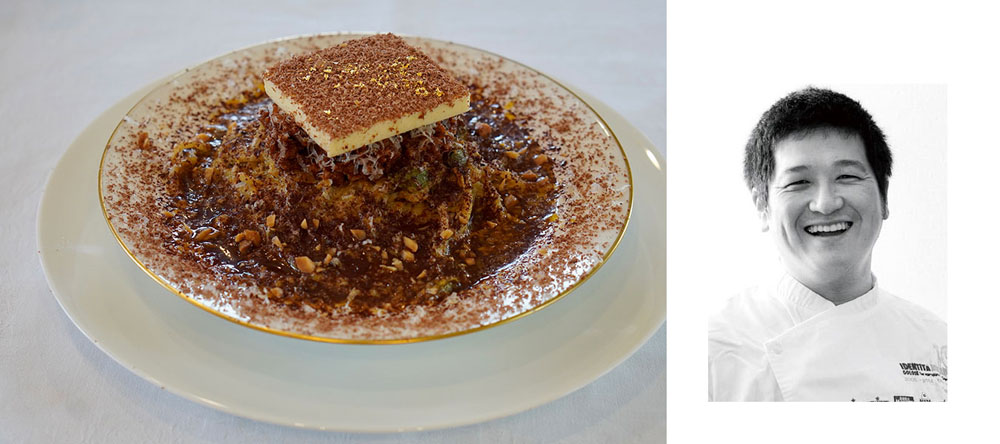 カカオ使いのパイオニアと言えば、「アマゾンカカオ」の太田哲雄シェフ。毎回、斬新な発想のメニューをイートインで提供して、スイーツ界の意識改革を引き起こしてきた。カカオマスの塊を削って料理にかける技はいまやポピュラーに。 スープパスタ2024・ガリンペイロ～サムウェアベーカリーのパンを添えて～(１人前)￥3,795