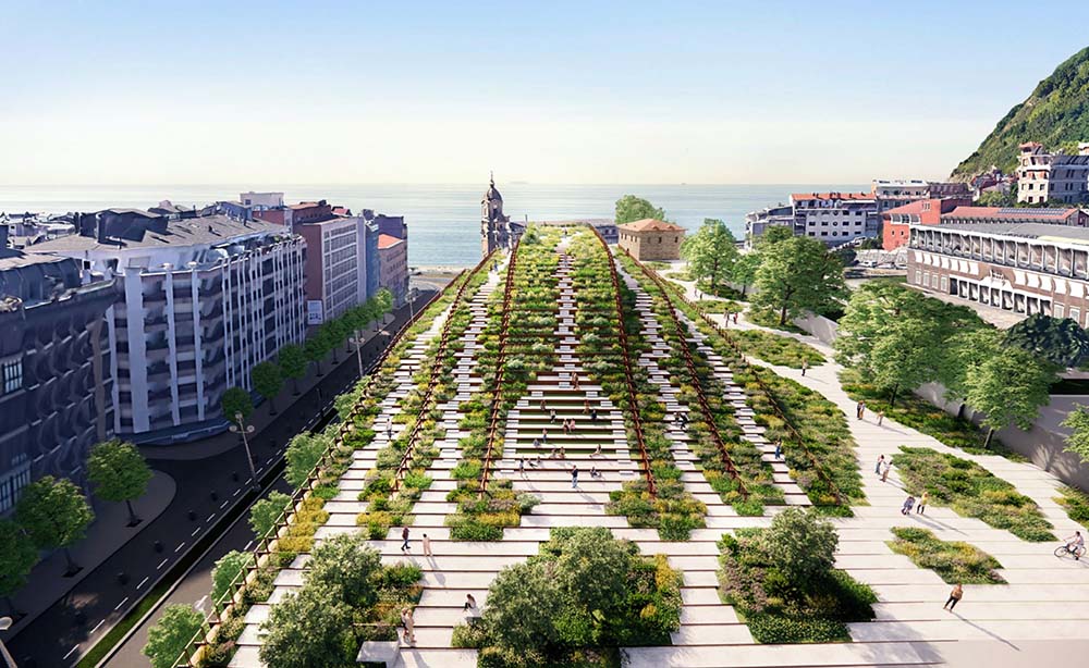 （写真）建設にあたり周囲の街路樹の一部が伐採されるともいわれるが、完成後は緑地スペースも含む。