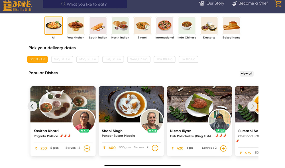 「ブークル(Bhookle)」アプリの画面