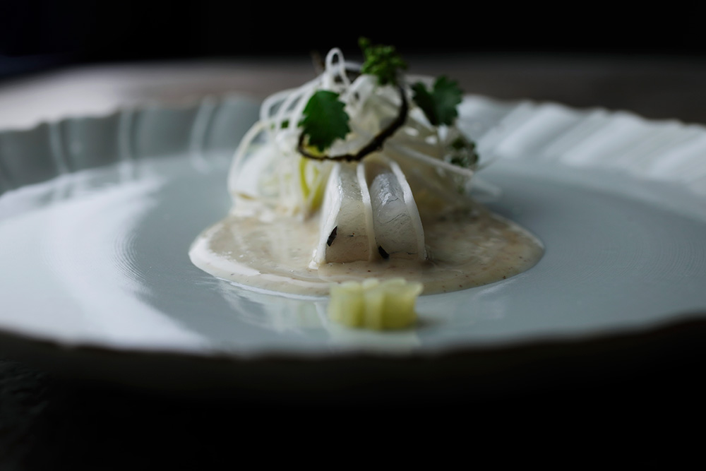 針魚と独活 発酵乳の酢味噌